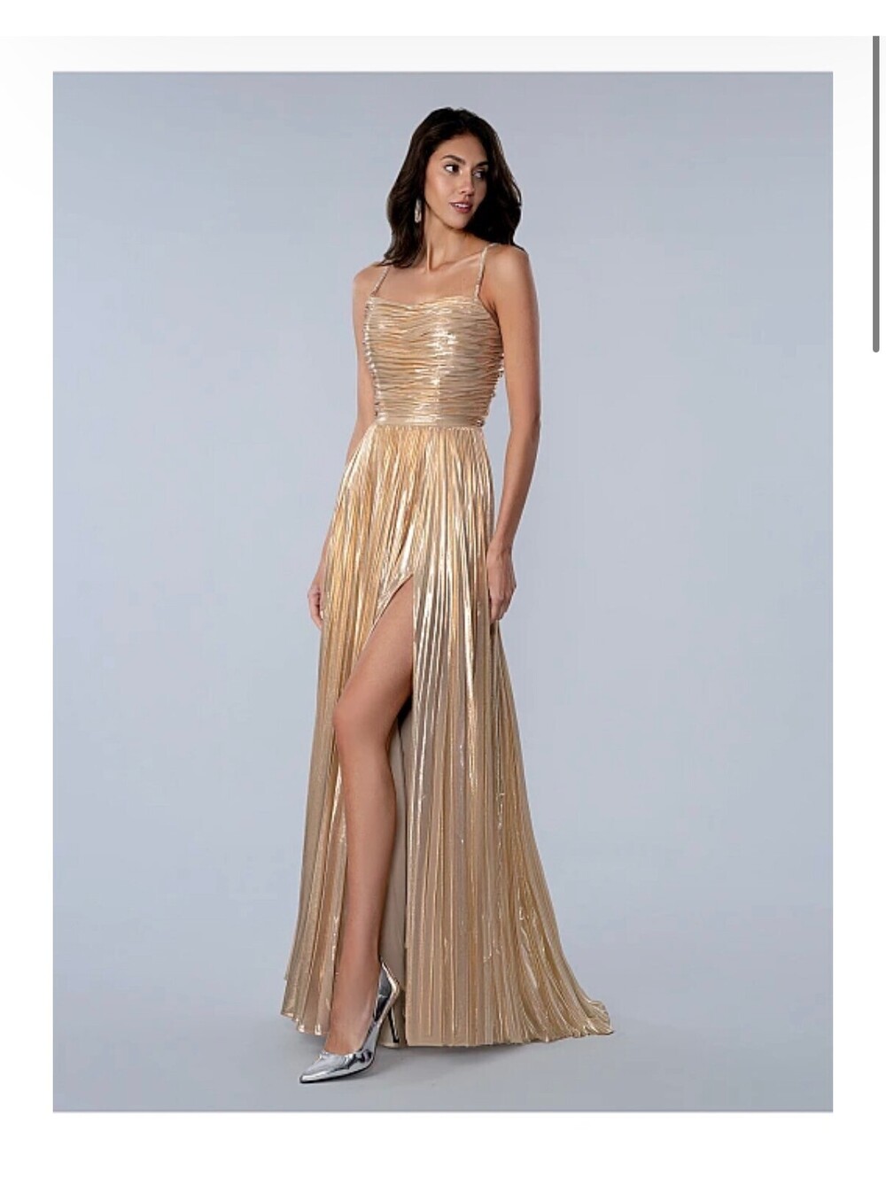 Metallic Gold Prom Ruched Bodice ALine Dress Size 6 Formal Gown for Pageant HOCO